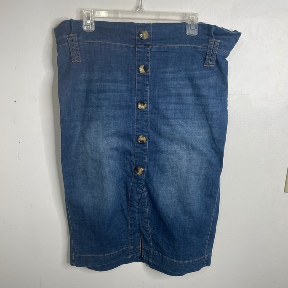 One5One Dresses & Skirts - Womens Denim Midi Skirt Blue Paperbag Waist Button Front XL READ